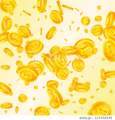 British pound coins falling. Scattered gold GBP coins. United Kingdom money. Global financial crisis concept. Square vector illustration. British pound coins falling. Scattered gold GBP coins. United Kingdom money. Global financial crisis concept. Square vector illustration. 121438349