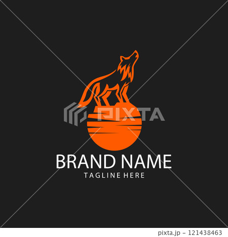 wolf roar moon logo design vector wolf roar moon logo design vector 121438463