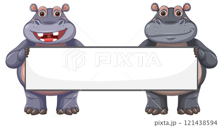 Hippos Holding a Blank Sign Hippos Holding a Blank Sign 121438594