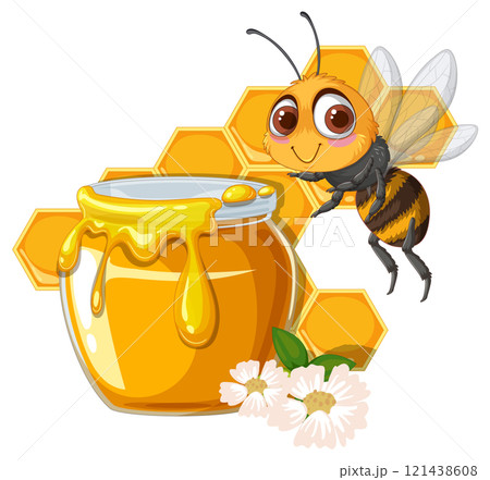 Bee and Honey Jar Illustration 121438608