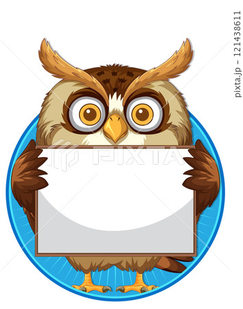 Wise Owl Holding a Blank Sign Wise Owl Holding a Blank Sign 121438611