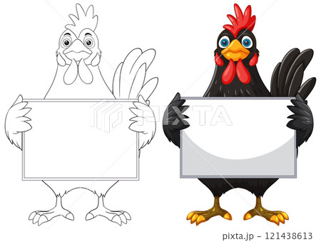 Chickens Holding Blank Signs Illustration Chickens Holding Blank Signs Illustration 121438613