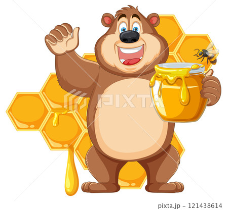 Happy Bear with Honey and Honeycomb 121438614