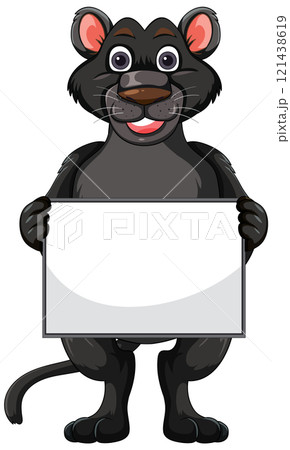 Cartoon Panther Holding Blank Sign Cartoon Panther Holding Blank Sign 121438619