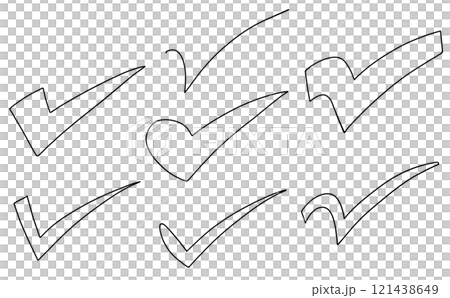 ゆるめシンプルなチェックマークセット1 線画 ゆるめシンプルなチェックマークセット1 線画 121438649