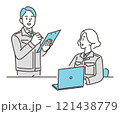 仕事で打ち合わせする作業服姿の男女作業員【ベクターイラスト素材】 121438779