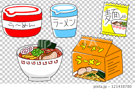 ゆるめシンプルなラーメンセット　ベタ塗り 121438780