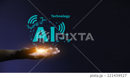 Ai technology analysis, hand point to AI icon network. AI technology Machine learning for data analysis and management, Data analysis using artificial intelligence is essential. Futuristic technology Ai technology analysis, hand point to AI icon network. AI technology Machine learning for data analysis and management, Data analysis using artificial intelligence is essential. Futuristic technology 121439527