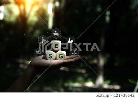 Esg icon on wood green Forest background. ESG environmental social governance investment business, Net zero emission Idea innovation. Environmental, social,Governance concept for Green corporate. Esg icon on wood green Forest background. ESG environmental social governance investment business, Net zero emission Idea innovation. Environmental, social,Governance concept for Green corporate. 121439542