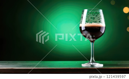 《AI画像》緑色の背景と黒ビール 121439597