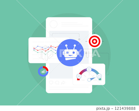 AI-Powered Customer Sentiment Analysis for Branding. AI to analyze brand sentiment from social media and reviews to improve marketing efforts. AI detecting positive or negative feedback about brand AI-Powered Customer Sentiment Analysis for Branding. AI to analyze brand sentiment from social media and reviews to improve marketing efforts. AI detecting positive or negative feedback about brand 121439888