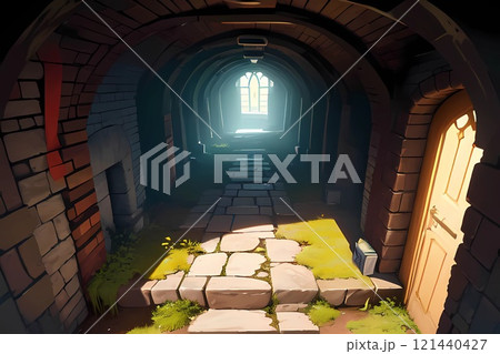 ゲーム背景　古代文明ダンジョンの中で見る回廊風景 121440427