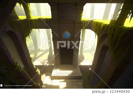 ゲーム背景　古代文明ダンジョンの中で見る回廊風景 121440430