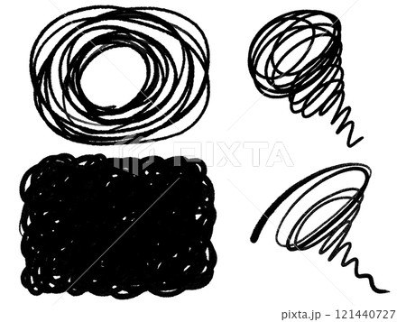 色々な手描きのモヤモヤマークのセット　憂うつ　らせん 121440727