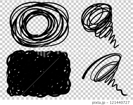 色々な手描きのモヤモヤマークのセット　憂うつ　らせん 121440727