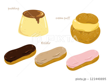 カスタードのお菓子のイラストセット カスタードのお菓子のイラストセット 121440895
