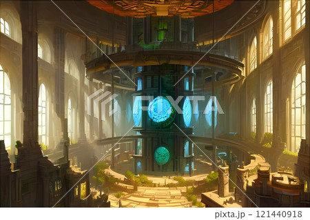 ゲーム背景　異世界スチームパンク遺跡ダンジョン入口ホール 121440918