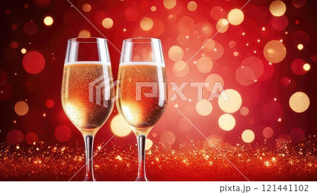 《AI画像》赤い背景とシャンパン 121441102