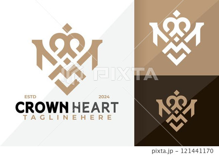 Letter M Crown Heart Logo Icon Vector Design Illustration 121441170