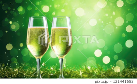 《AI画像》緑色の背景とシャンパン 121441682
