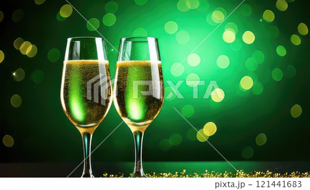 《AI画像》緑色の背景とシャンパン 《AI画像》緑色の背景とシャンパン 121441683