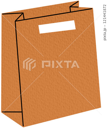 A simple brown paper bag with handles, often used for shopping or carrying goods 121441872