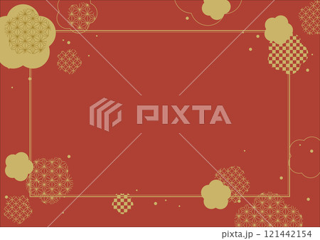 和風 花 赤 グラフィック フレーム 背景素材 121442154
