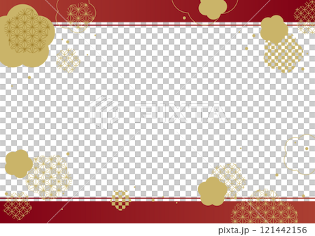 日式花紅色圖形框架背景素材 121442156
