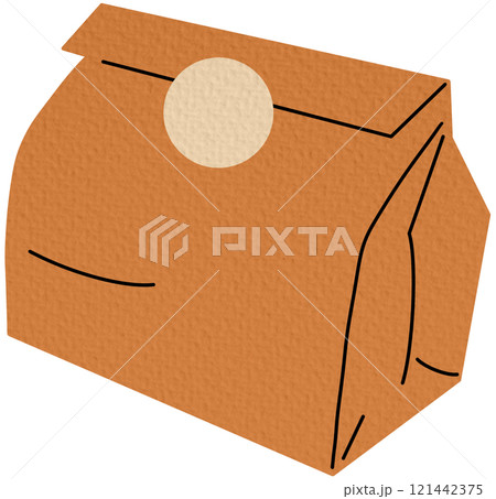 Simple brown paper bag with a red circle seal, perfect for takeout or picnic meals 121442375