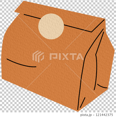 Simple brown paper bag with a red circle seal, perfect for takeout or picnic meals 121442375