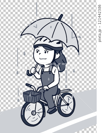 雨天打著傘騎自行車的人（含道路，1音） 121442386