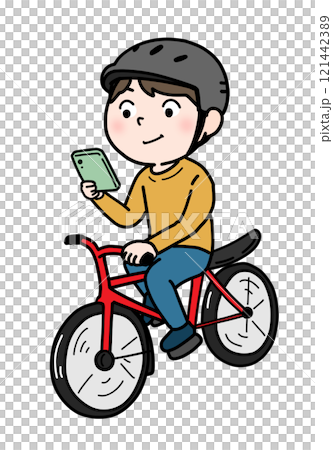 Person looking at smartphone on bicycle (color) Person looking at smartphone on bicycle (color) 121442389