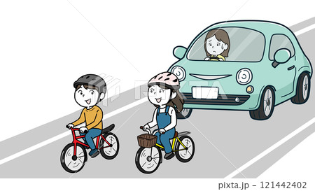 自転車で並んで走る人物（肌色白） 121442402