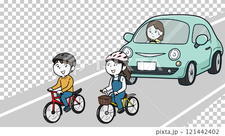 自転車で並んで走る人物（肌色白） 121442402