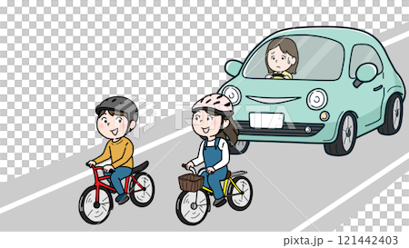 People riding bicycles side by side (color) 121442403