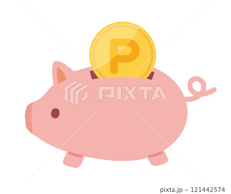 豚の貯金箱とコインのイラスト 豚の貯金箱とコインのイラスト 121442574