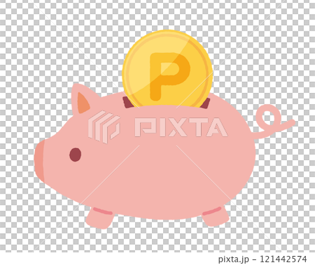豚の貯金箱とコインのイラスト 豚の貯金箱とコインのイラスト 121442574