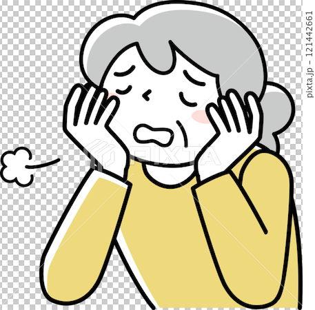 頬杖をついて溜息をつくシニア女性の上半身 頬杖をついて溜息をつくシニア女性の上半身 121442661