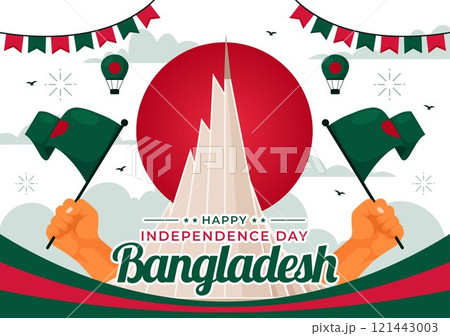 Bangladesh Independence Day Vector Illustration Celebrating 26 March with a Waving Flag and National Monument in a Festive Flat Cartoon Background 121443003