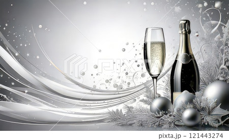 《AI画像》グラスに注がれたシャンパンとボトル 《AI画像》グラスに注がれたシャンパンとボトル 121443274
