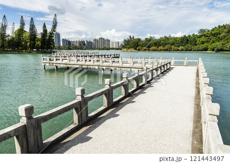 View of the Nine-cornered Bridge in Chenghcing Lake Scenic Area in Kaohsiung, Taiwan. View of the Nine-cornered Bridge in Chenghcing Lake Scenic Area in Kaohsiung, Taiwan. 121443497