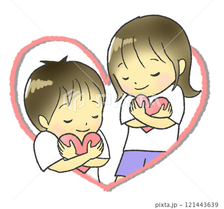 ハートを抱きしめる女の子と男の子のイラスト 121443639