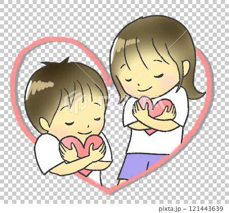 ハートを抱きしめる女の子と男の子のイラスト 121443639