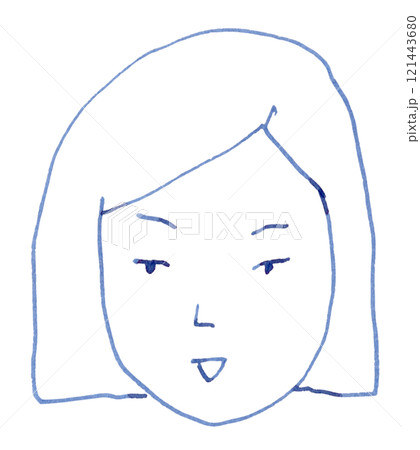 キリッとした表情の女性の顔の線画イラスト手書き_万年筆ブルーブラック染料インク 121443680