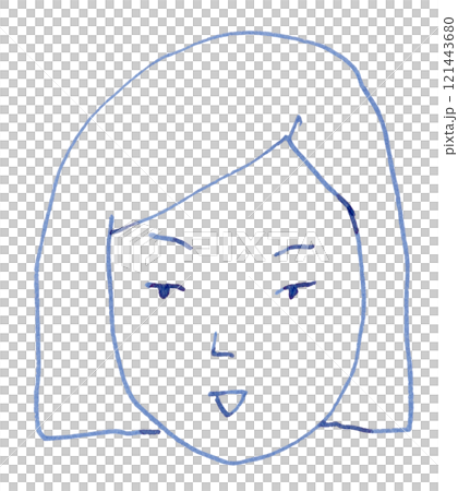 キリッとした表情の女性の顔の線画イラスト手書き_万年筆ブルーブラック染料インク 121443680