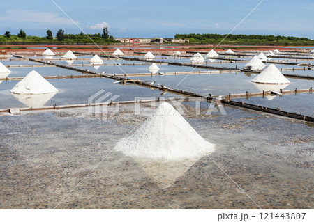 View of the Jingzaijiao Tile-Paved Salt Fields in Tainan, Taiwan, one of the Southwest Coast National Scenic Area attractions. View of the Jingzaijiao Tile-Paved Salt Fields in Tainan, Taiwan, one of the Southwest Coast National Scenic Area attractions. 121443807