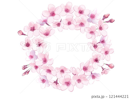 桜の花輪。手描き風の花。 121444221