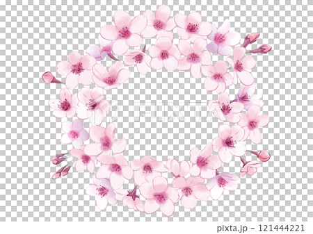 桜の花輪。手描き風の花。 121444221