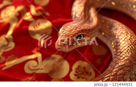 Chinese New Year background, year of the snake concept. Red and golden colored 121444931