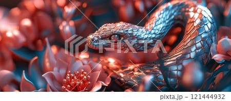 Chinese New Year background, year of the snake concept. Red and golden colored 121444932